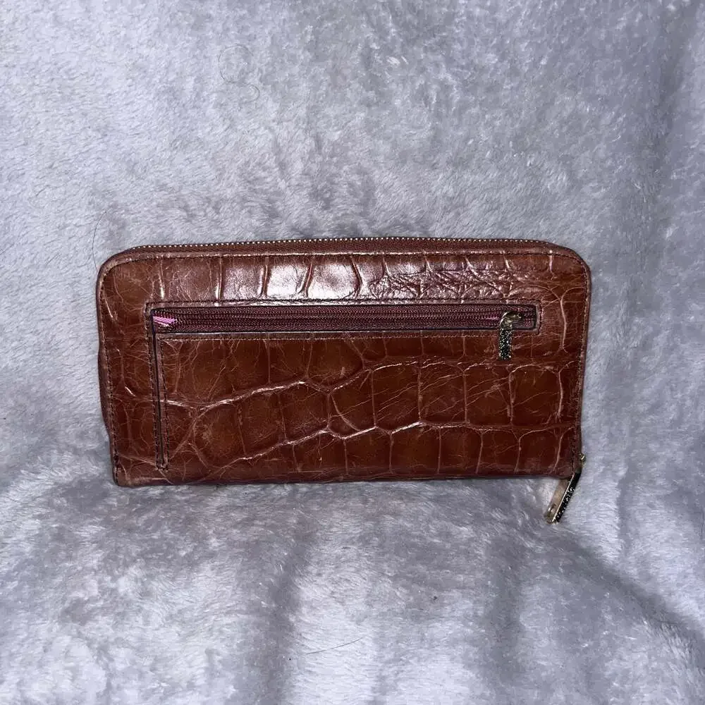 Fossil Jori Zip-Around Wallet Brown Crocodile Embossed Leather